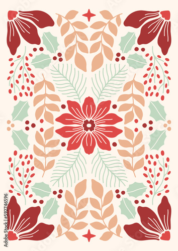 Holiday Poster tile Christmas wall art print xmas bell leaf botanical 70s wall art clipart holly jolly baby card merry tree 