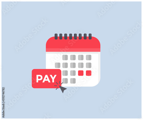 Payday concept logo design. Success salary payment. Pay schedule agenda done on calendar and checkmark. Money plan. Budget income day vector design and illustration.

