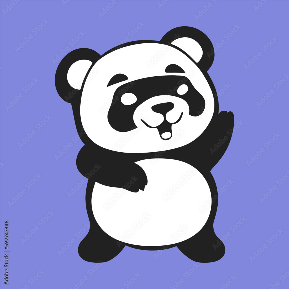 Fototapeta premium Cute kawaii panda character illustration, vector sticker with pastel color background.