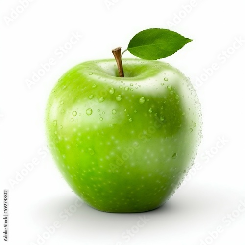 Green Apple Fruit with Droplets of Water Isolated on White Background. Generative AI