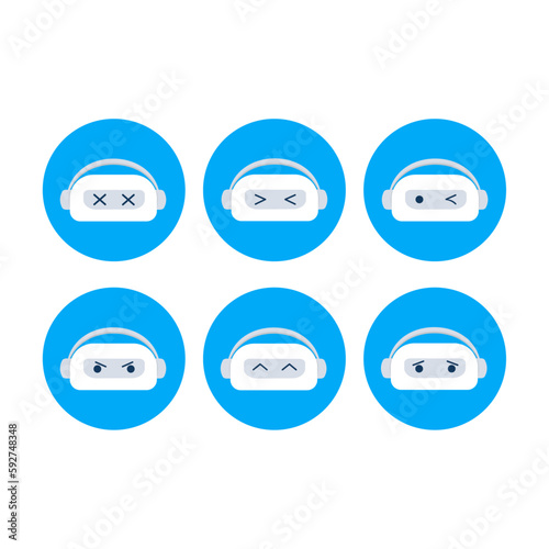 Set of cute chat bot icons. Kawaii style. Modern flat style vector illustration.