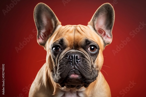 A Vertical Shot of a French Bulldog on Red, Gazing at the Camera. AI © Usmanify