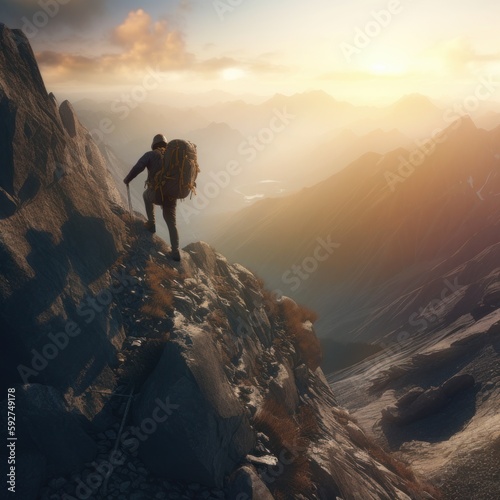 explorer or mountaineer in the mountain, generative ai