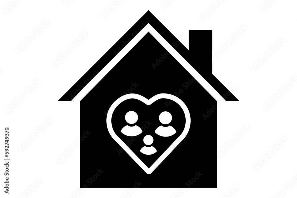 Family house icon Family relationship care Safety symbol. Stay in home with family parents protection Kids. People quarantine icon, Love in family Sweet home house with heart. People Insurance icon.