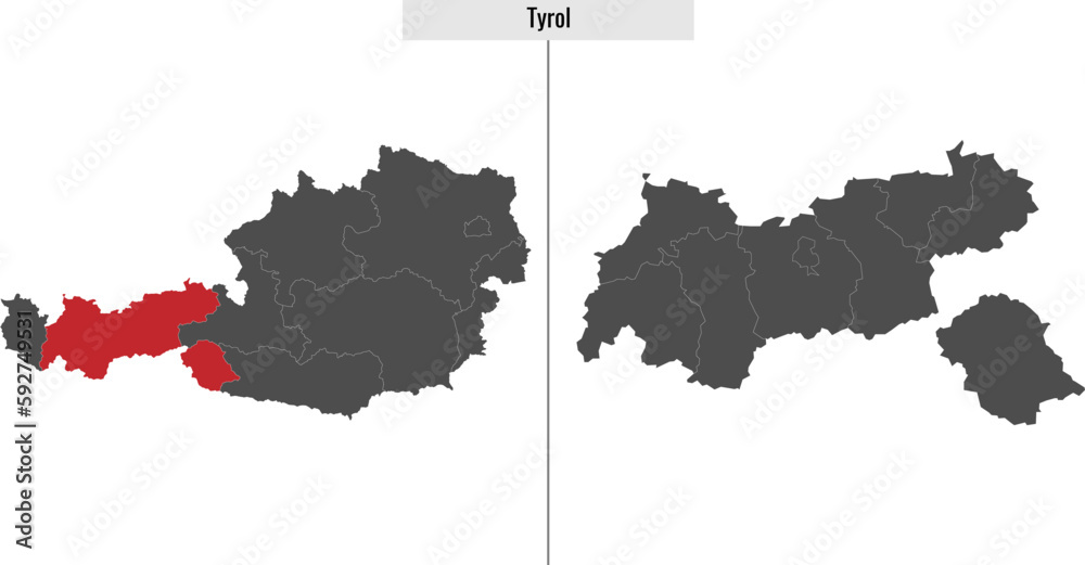 map of Tyrol state of Austria