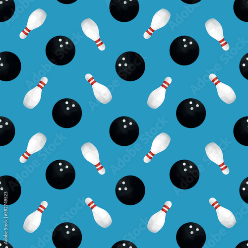 Seamless background with skittles and bowling balls on a blue background