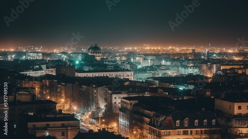 Cityscape at night of a lesser known city