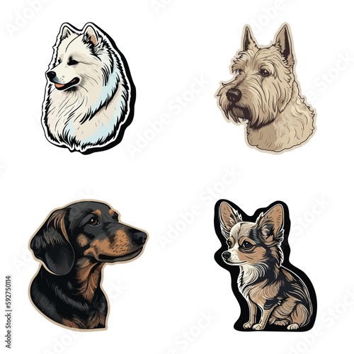 Dog Stickers Flat Icon Set Isolated On White Background
