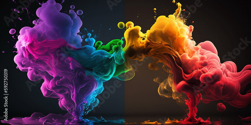 3d rendering, smoke abstract background of colorful colorfull wavy in the dark. Modern simple wallpaper, wallpaper