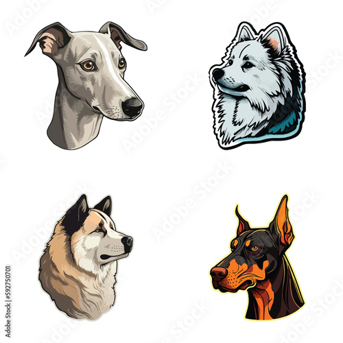 Dog Stickers Flat Icon Set Isolated On White Background