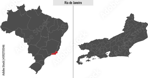 Canvas Print map of Rio de Janeiro state of Brazil