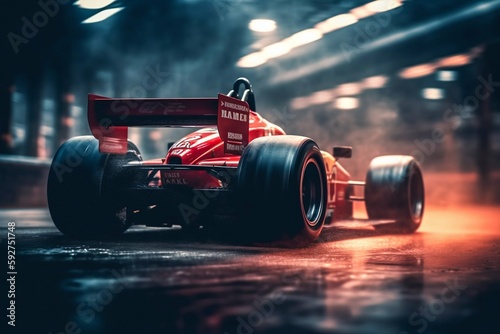Red Race Car in Motion Blur. Generative AI © Scrudje