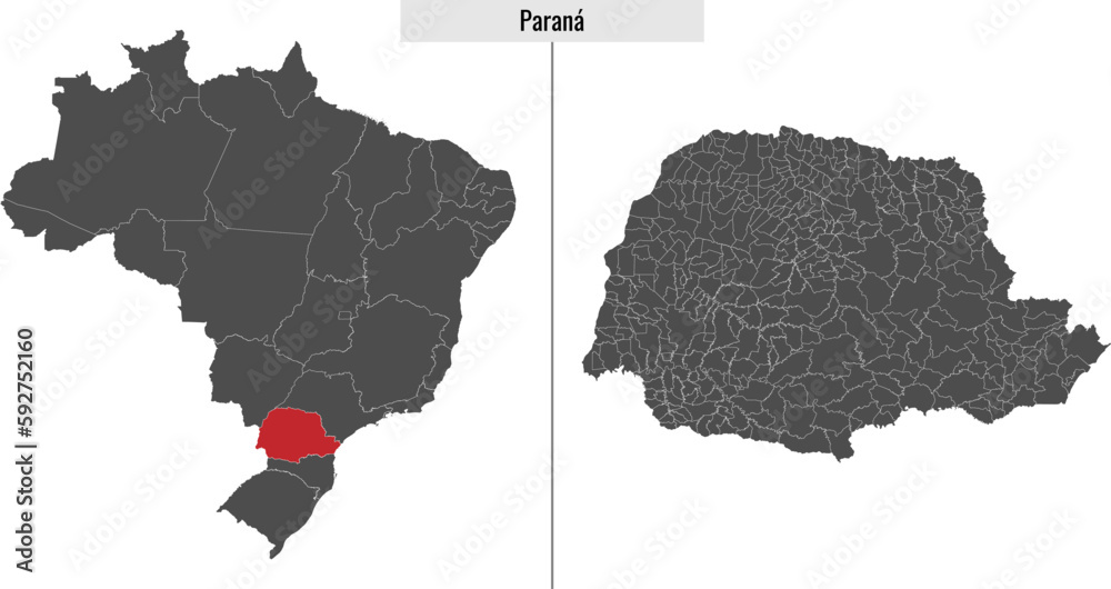 map of Parana state of Brazil - obrazy, fototapety, plakaty 
