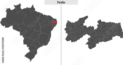 map of Paraiba state of Brazil