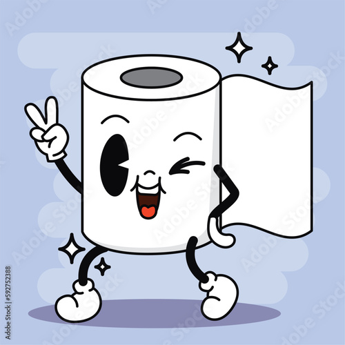 Isolated colored happy toilet paper traditional cartoon character Vector