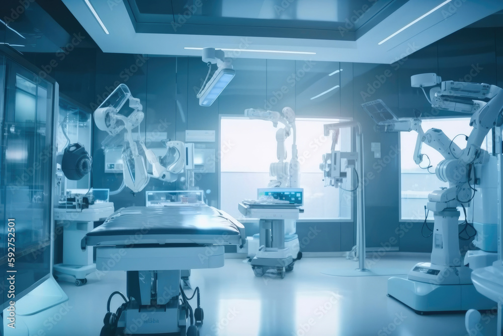 Smart medical health care concept, surgery robotic machine. Generative AI