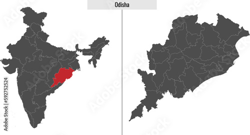 map of Odisha state of India photo