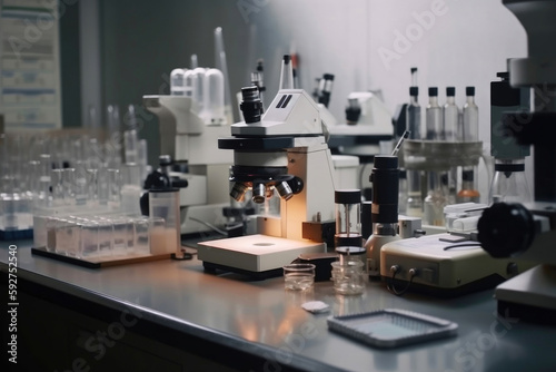 Microscope in a Scientific Research Laboratory. Generative AI