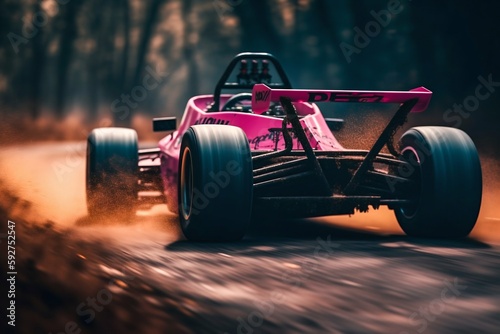 Pink Race Car in Motion Blur with Wheels Leaving Trails of Motion Blur. Generative AI