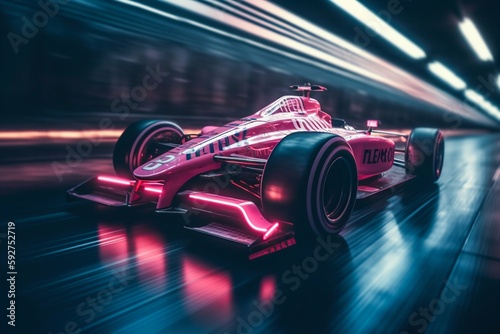 Pink Race Car in Motion Blur with Wheels Leaving Trails of Motion Blur. Generative AI © Scrudje
