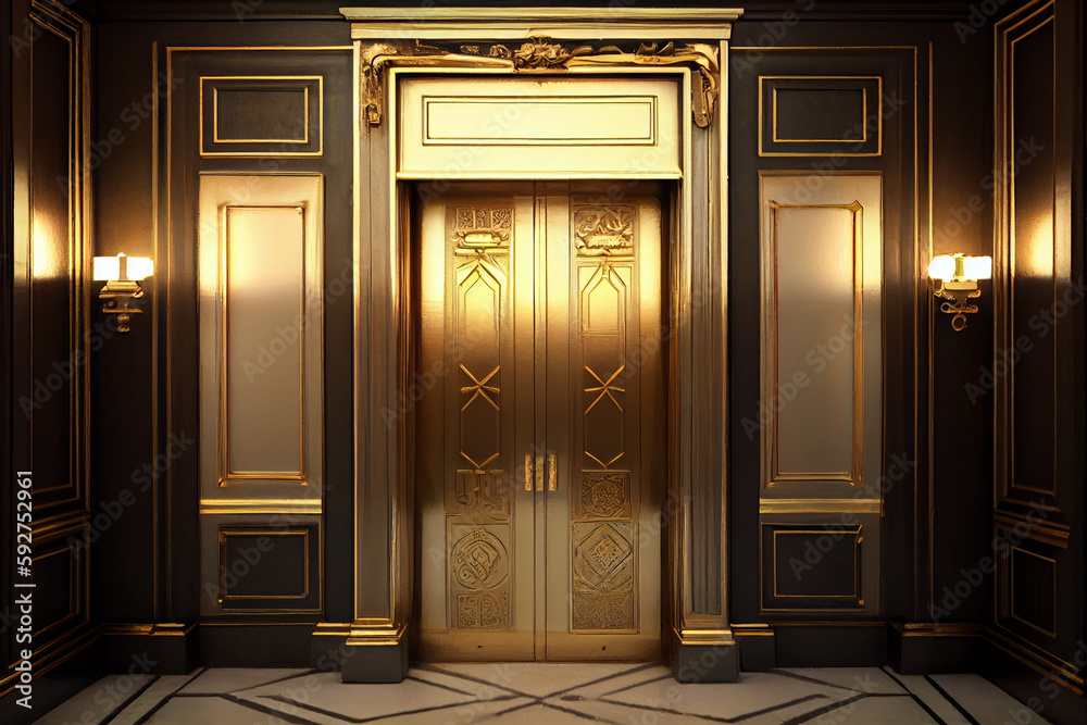 Antique style, hall and doors of a classic elevator in an old-fashioned hotel or palace. Antique style, hall and doors of a classic elevator in an old-fashioned hotel or palace.
