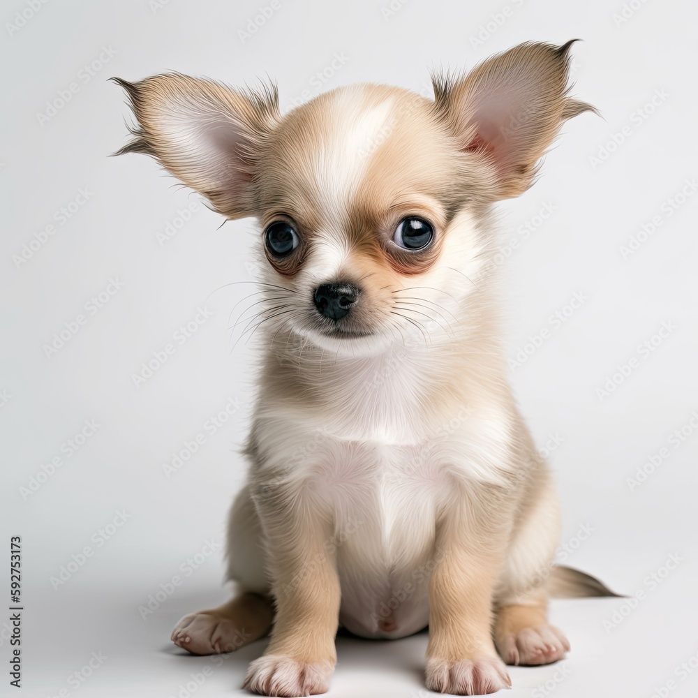 Adorable Chihuahua Puppy Cuddling on a White Background: Generative AI