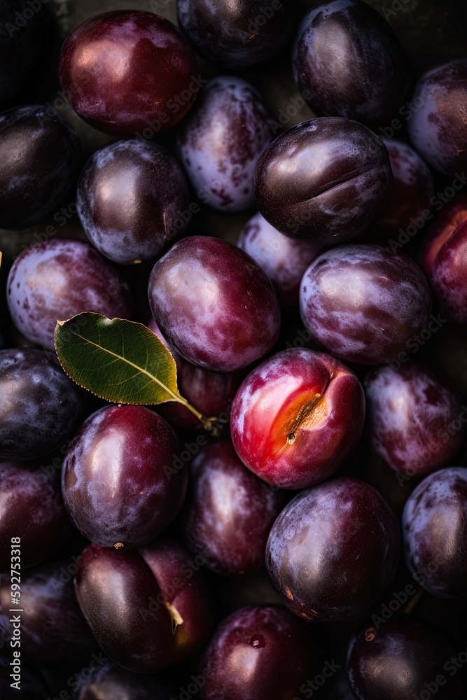 Ripe and Juicy Fresh Plum Fruit with its Full Frame Background - Perfectly Healthy and Sweet: Generative AI