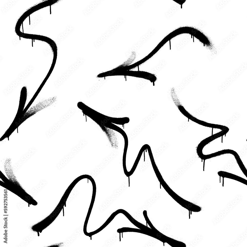 Obraz premium Seamless pattern of sprayed graffiti arrows with overspray in black over white. Vector illustration template