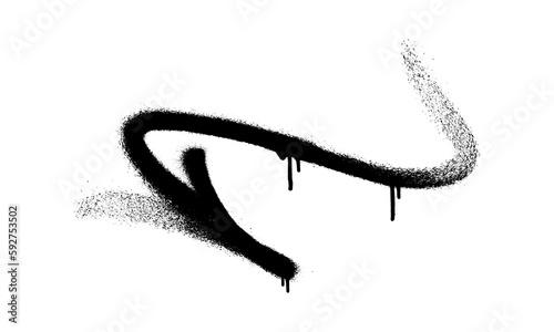 Graffiti arrow with overspray in black over white.