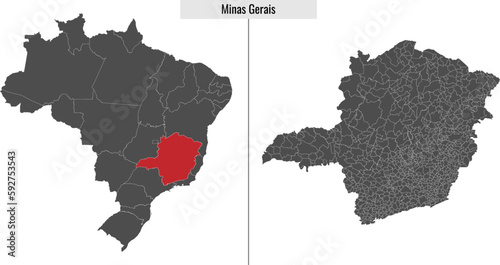 map of Minas Gerais state of Brazil photo