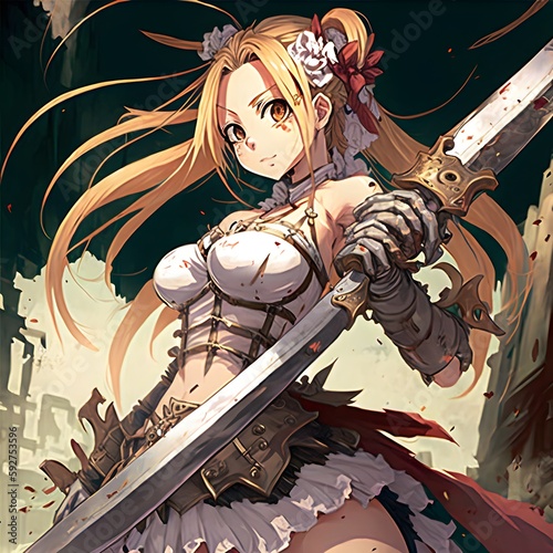 girl with huge sword seven deadly sins style anime Fototapet