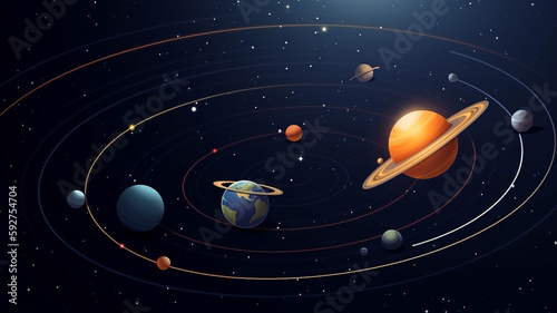 Solar system deep space planets and sun, background banner or wallpaper illustration.