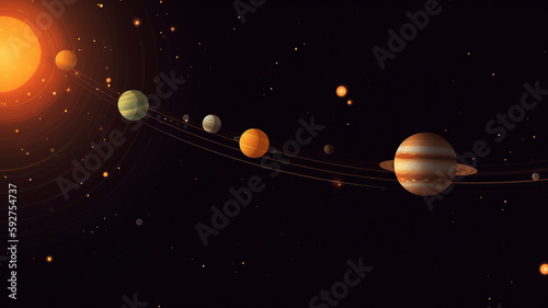 Fototapeta Naklejka Na Ścianę i Meble -  Solar system deep space planets and sun, background banner or wallpaper illustration.