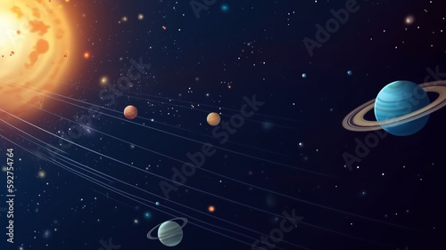 Solar system deep space planets and sun  background banner or wallpaper illustration.