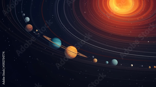 Solar system deep space planets and sun, background banner or wallpaper illustration.