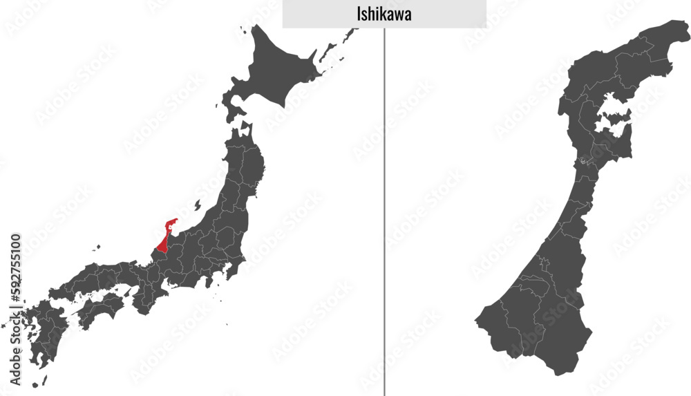 map of Ishikawa prefecture of Japan Stock Vector | Adobe Stock