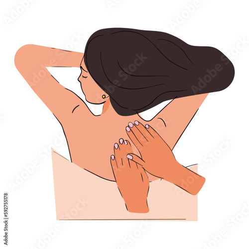 Woman receiving back massage with closed eyes vector illustration spa concept