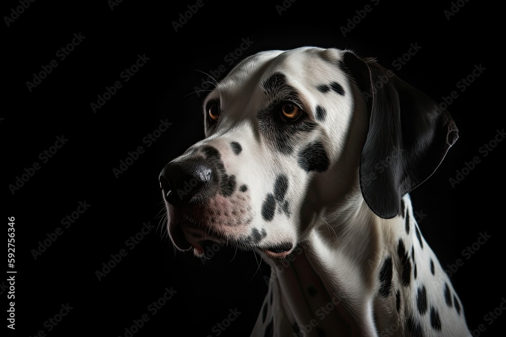 Adorable White Dalmatian Puppy on a Black Background - Generative Pet Canine Isolated: Generative AI