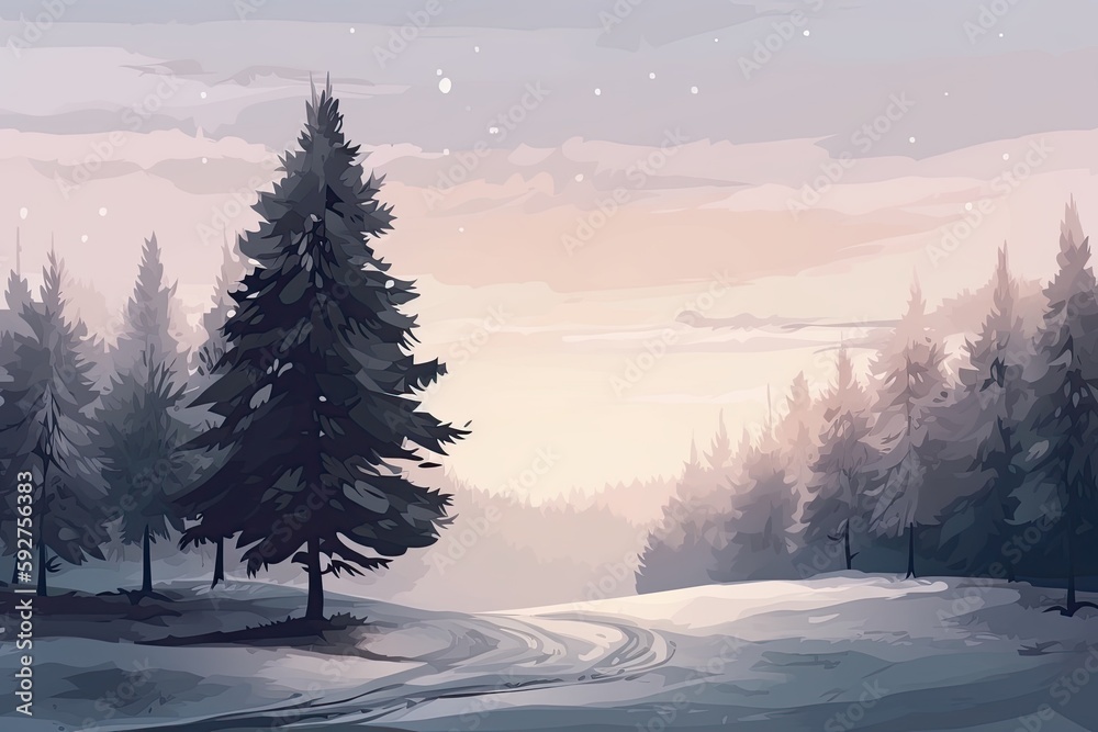 Beautiful Winter Wonderland: Christmas Tree and Pine Trees in the Wild With Snow: Generative AI