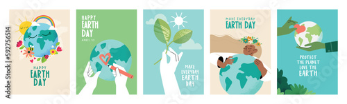 Earth day poster set. Vector illustrations for graphic and web design, business presentation, marketing and print material.