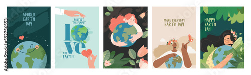 Earth day poster set. Vector illustrations for graphic and web design, business presentation, marketing and print material.