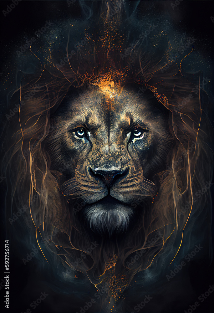 Lion portrait poster. ai render.