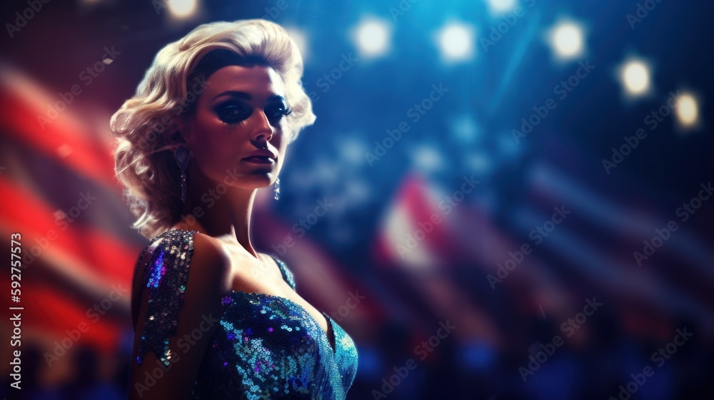 Showgirl in american flag colors created with generative AI technology Showgirl in american flag colors created with generative AI technology