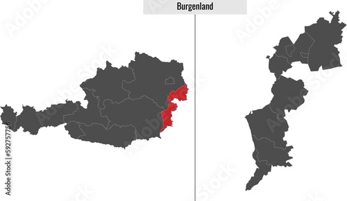 map of Burgenland state of Austria