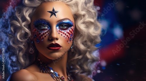 Showgirl in american flag colors created with generative AI technology