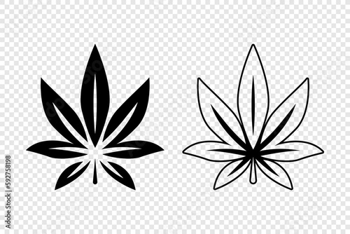 Cannabis Leaves. Hemp, Cannabis Leaf Silhouette, Flat, Outline Icon Set Closeup Isolated. Growing Medical Marijuana. Vector Illustration