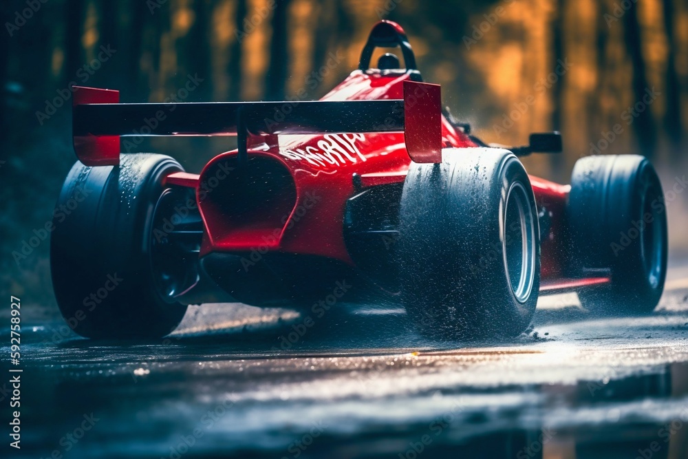 Fototapeta premium Red Race Car in Motion Blur. Generative AI