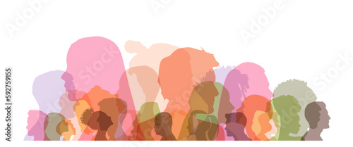 Group side silhouette men and women of different culture	