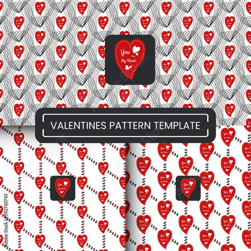 set of pattern with red and white hearts, valentines pattern background templates