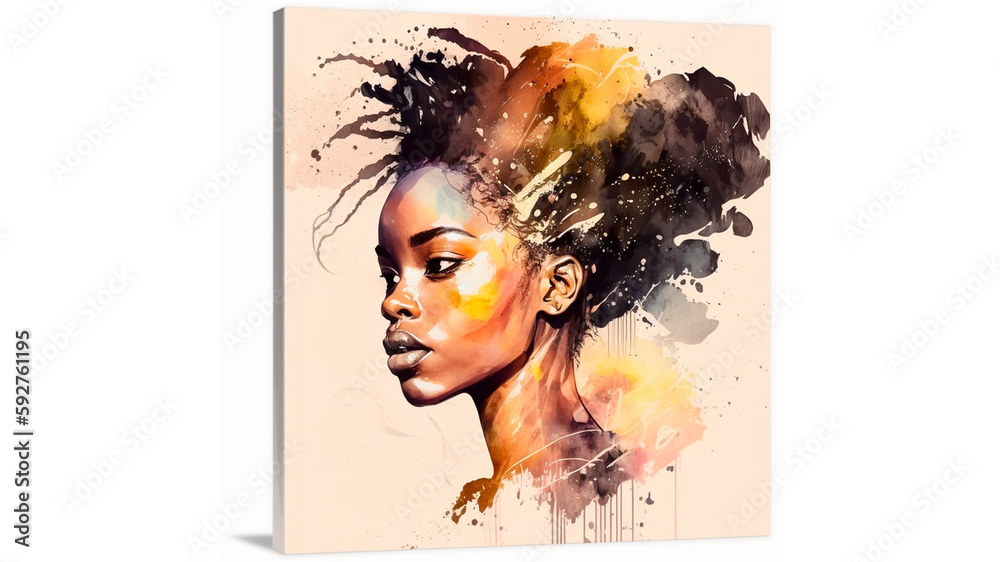generated with artificial intelligence: South African woman in profile painted in watercolour with bright colours.